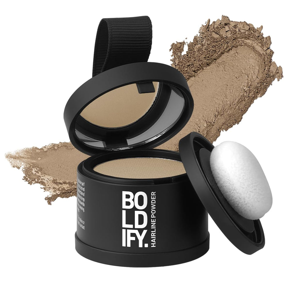 Boldify Hairline Powder coverage application demonstrates quick, natural gray root concealment.