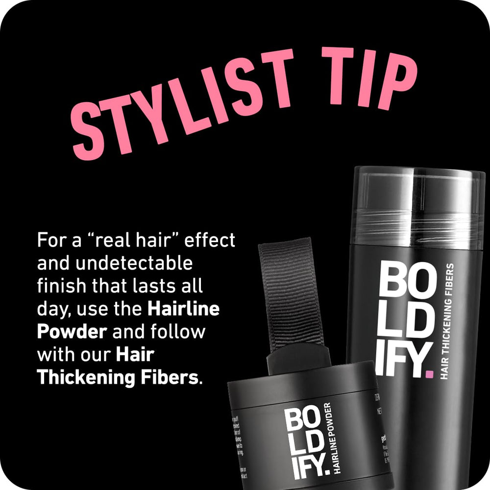 BOLDIFY Hairline Powder stain-proof formula stays put until you shampoo.