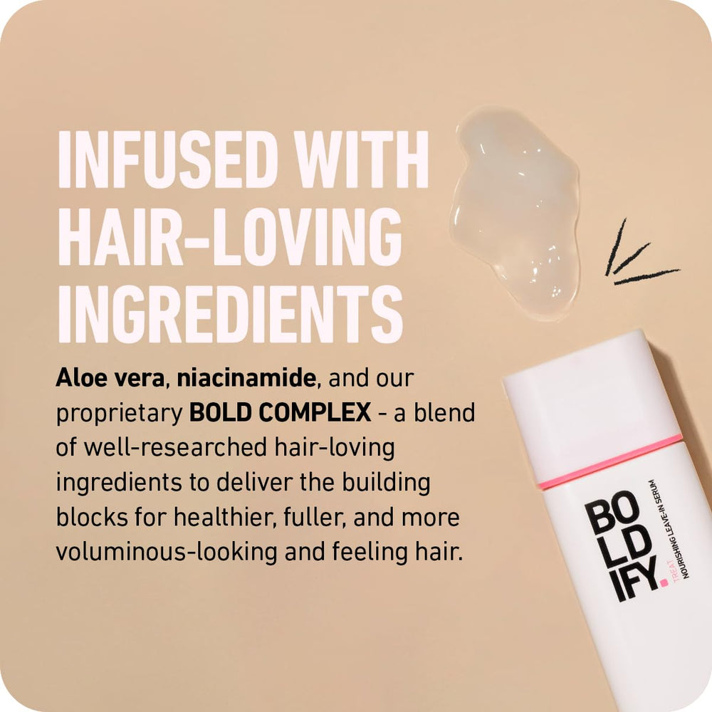 Boldify Leave-In Serum finished hairstyle with softer, shinier look