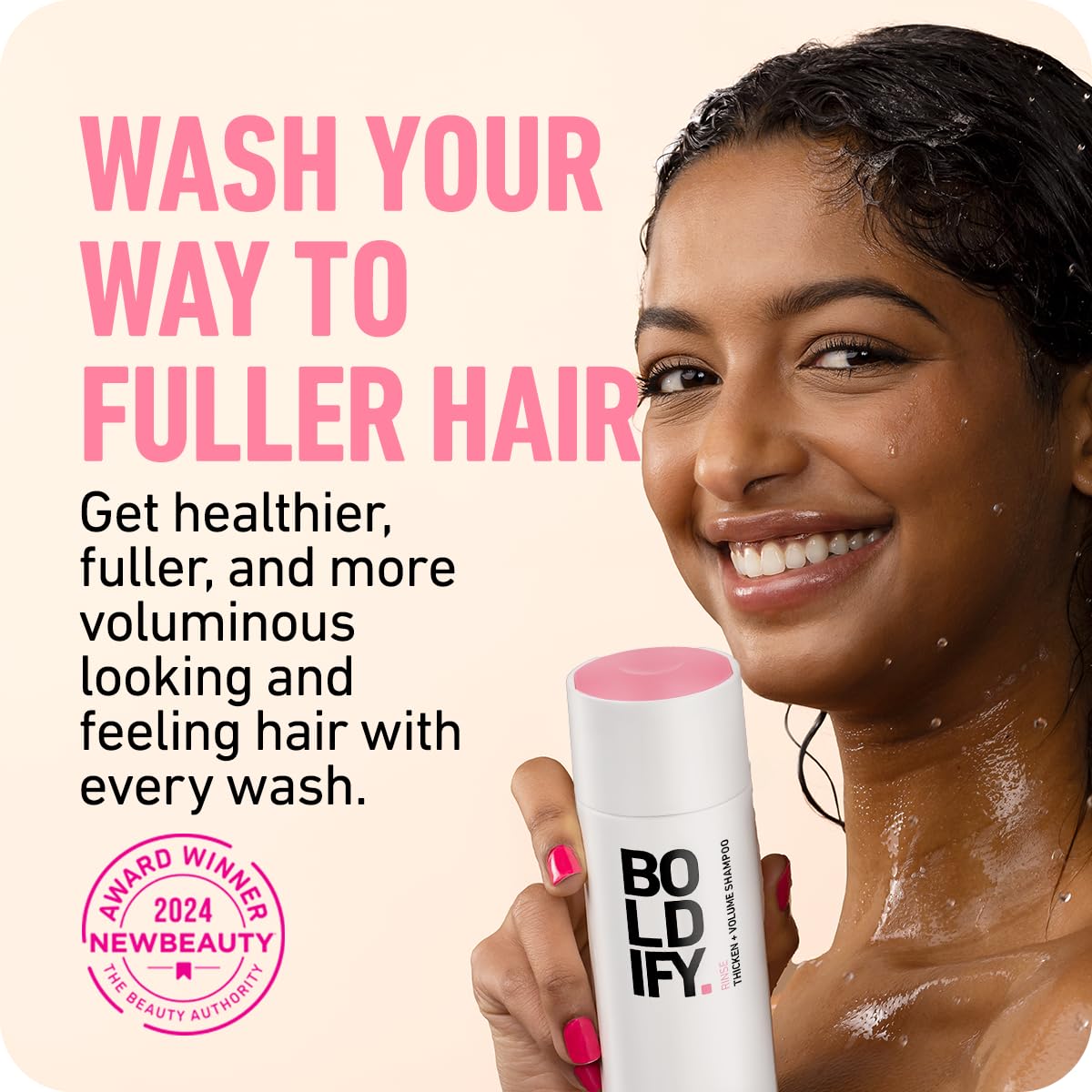 Boldify Thickening Shampoo rice water foam illustrates a luxurious cleansing lather.