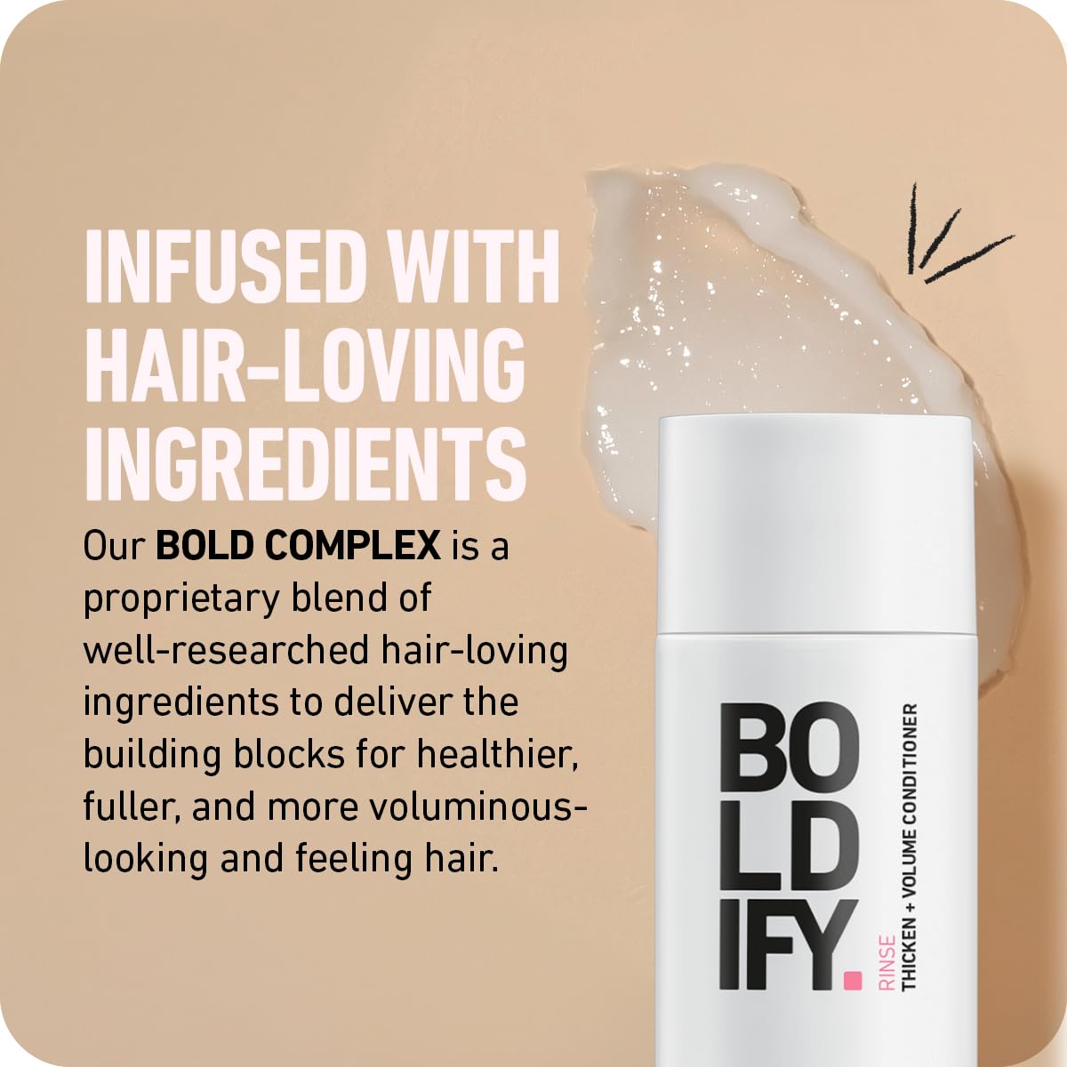 Boldify Thicken Volume Conditioner splash-pour demonstrates lightweight formula rinsing clean