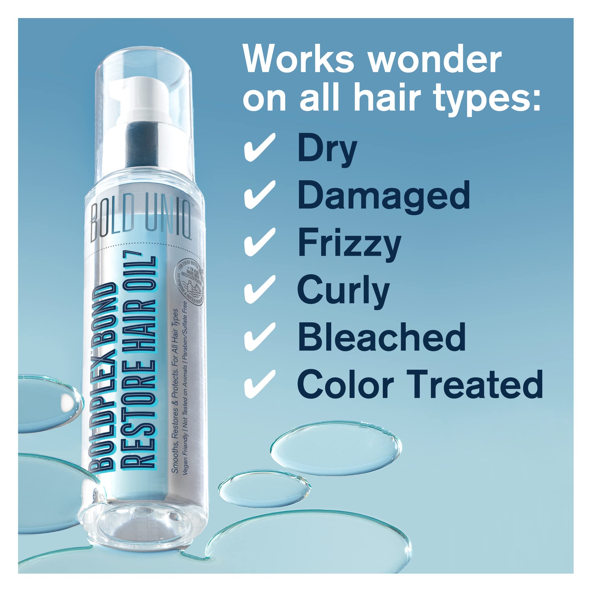 Boldplex 7 Hair Oil close-up reveals shiny, healthy-looking hair.