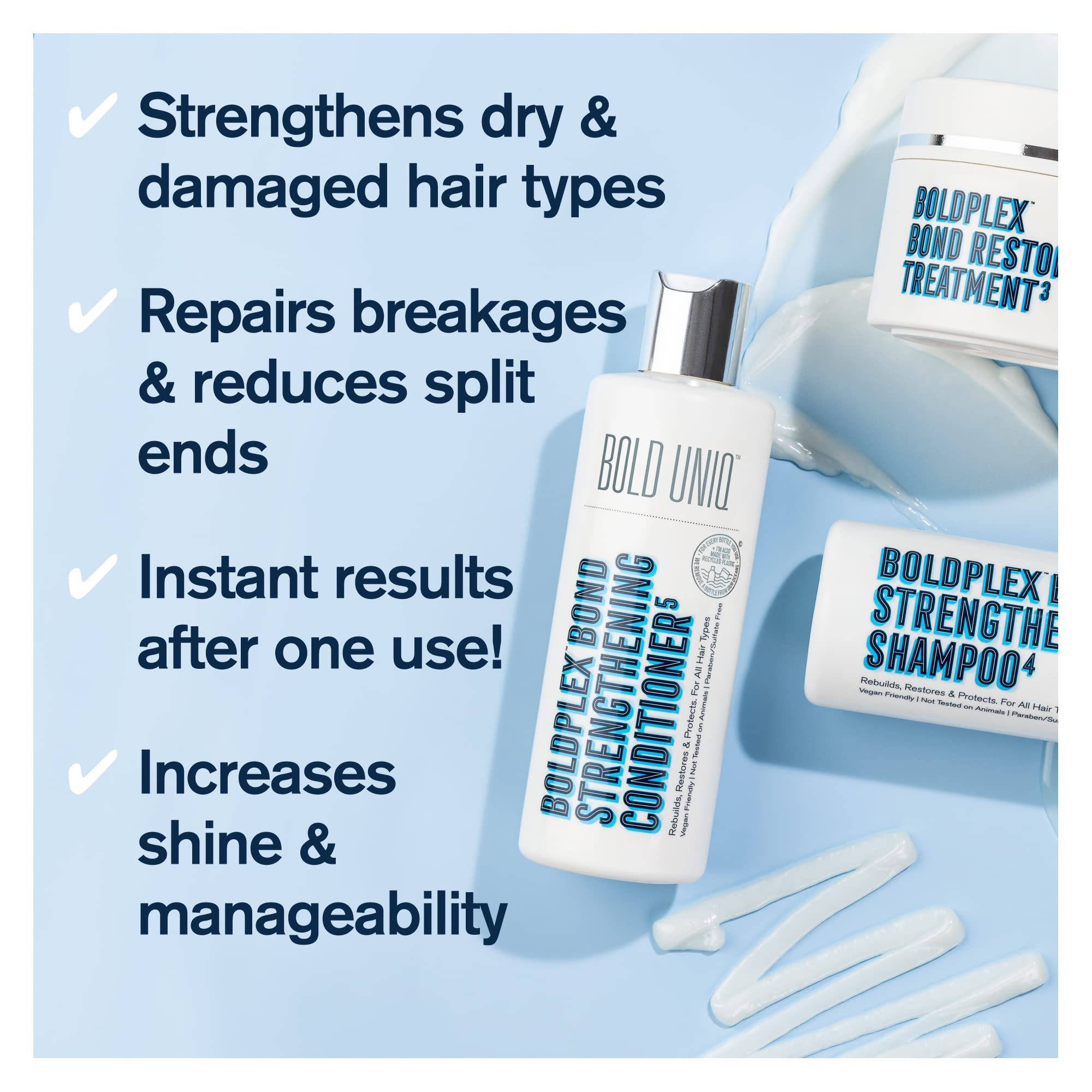 Bold Uniq Bond Strengthening Conditioner tube—controls frizz and adds shine.
