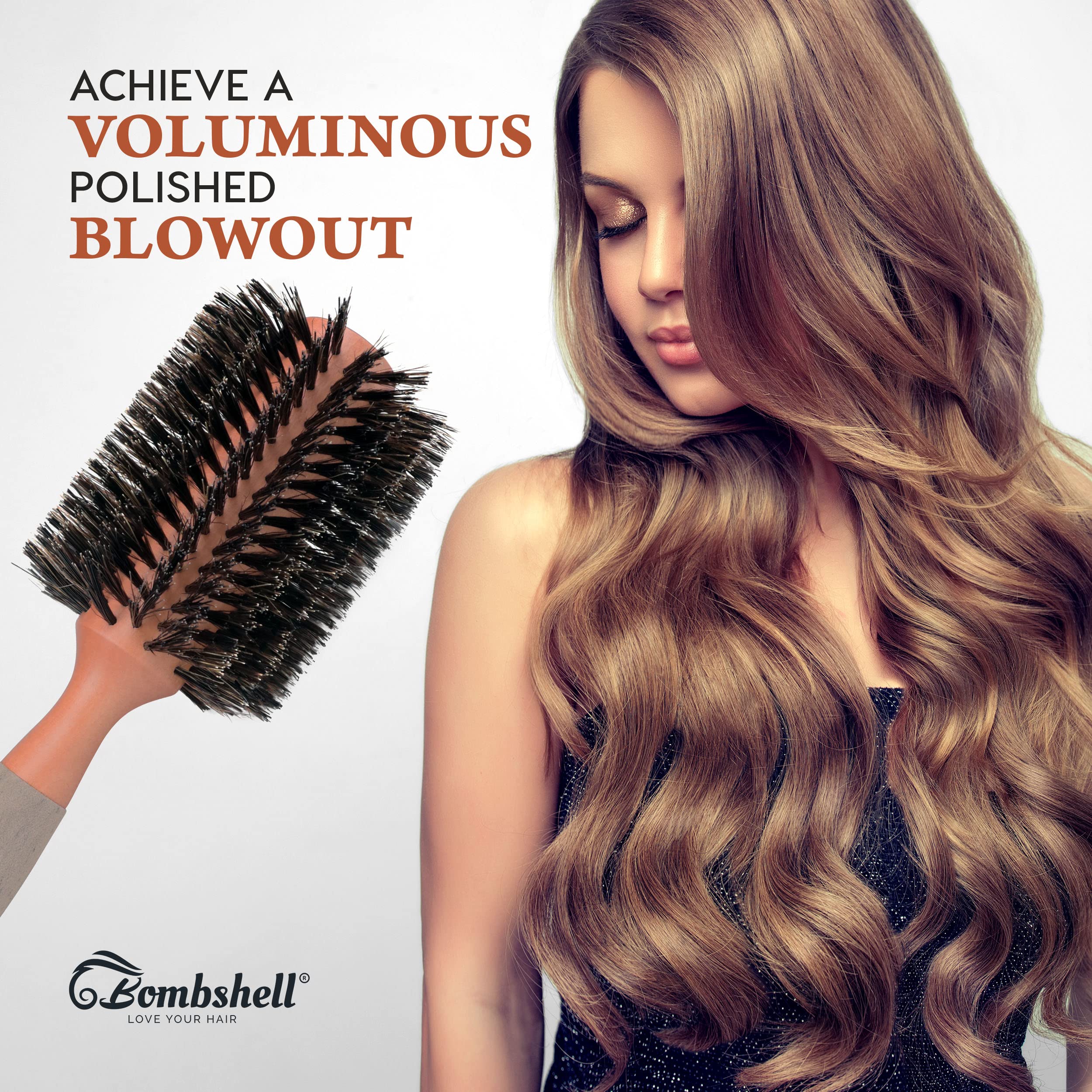 Bombshell Boar Bristle Round Brush scalp massage during brushing