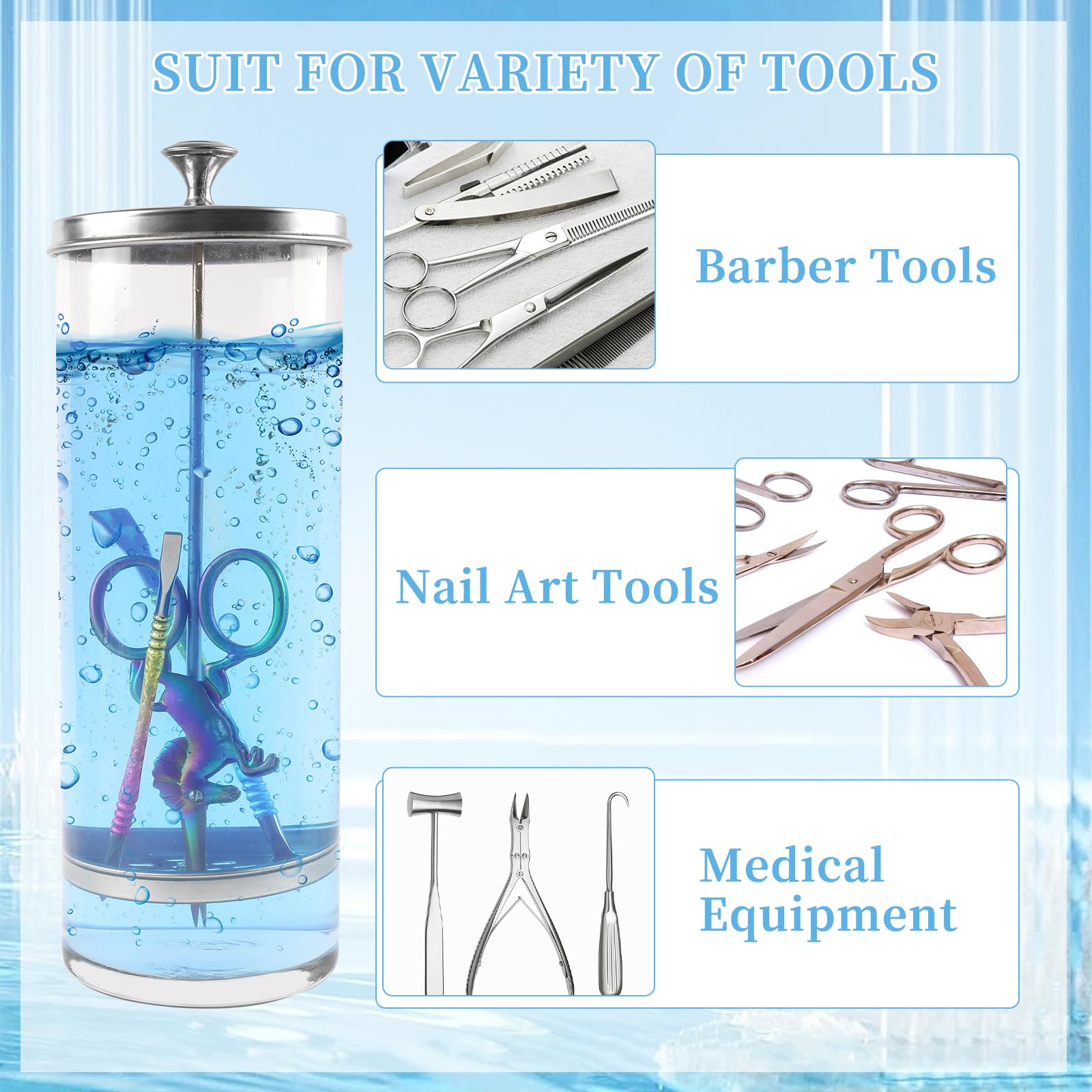 BOMOQING barber jar clear lid setup encourages hygienic tool care