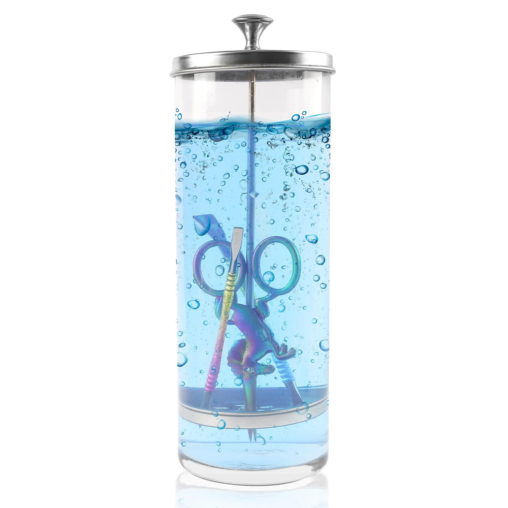 BOMOQING barber jar with removable straining tray for clean tool storage