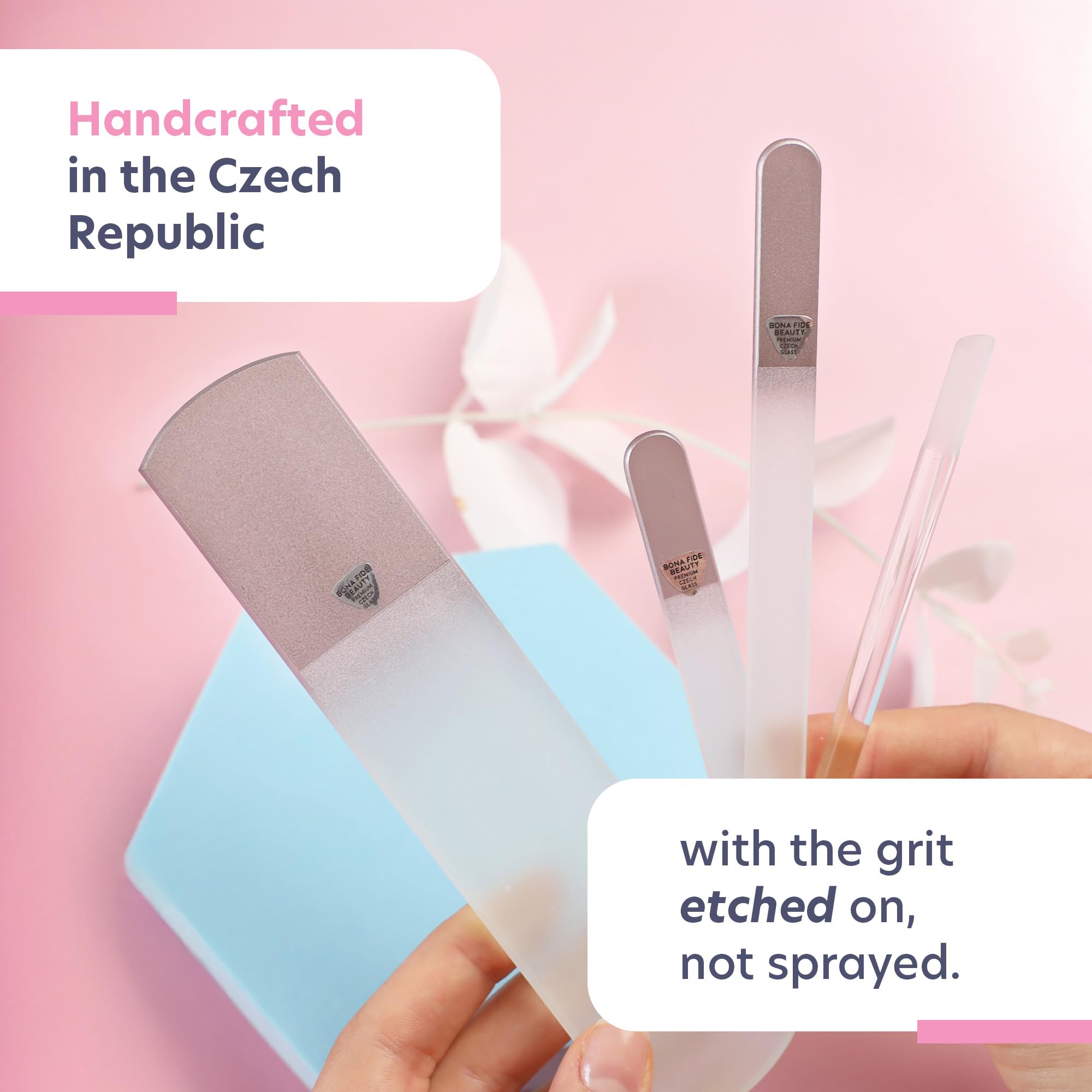 Bona Fide Beauty clear glass cuticle pusher for neat cuticles