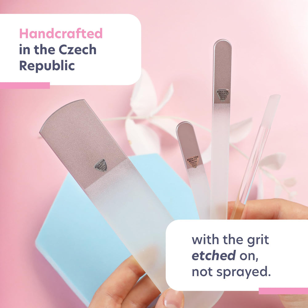 Bona Fide Beauty clear glass cuticle pusher for neat cuticles