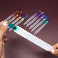 Bona Fide Beauty Czech Glass Nail Files Set in use demonstrates bidirectional filing.