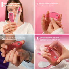 Ergo File teardrop pink grip supports comfortable filing with crystal glass.