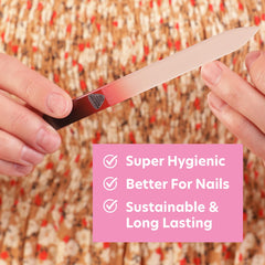 Close-up of tempered Czech glass from Bona Fide Beauty highlights a durable, smooth edge