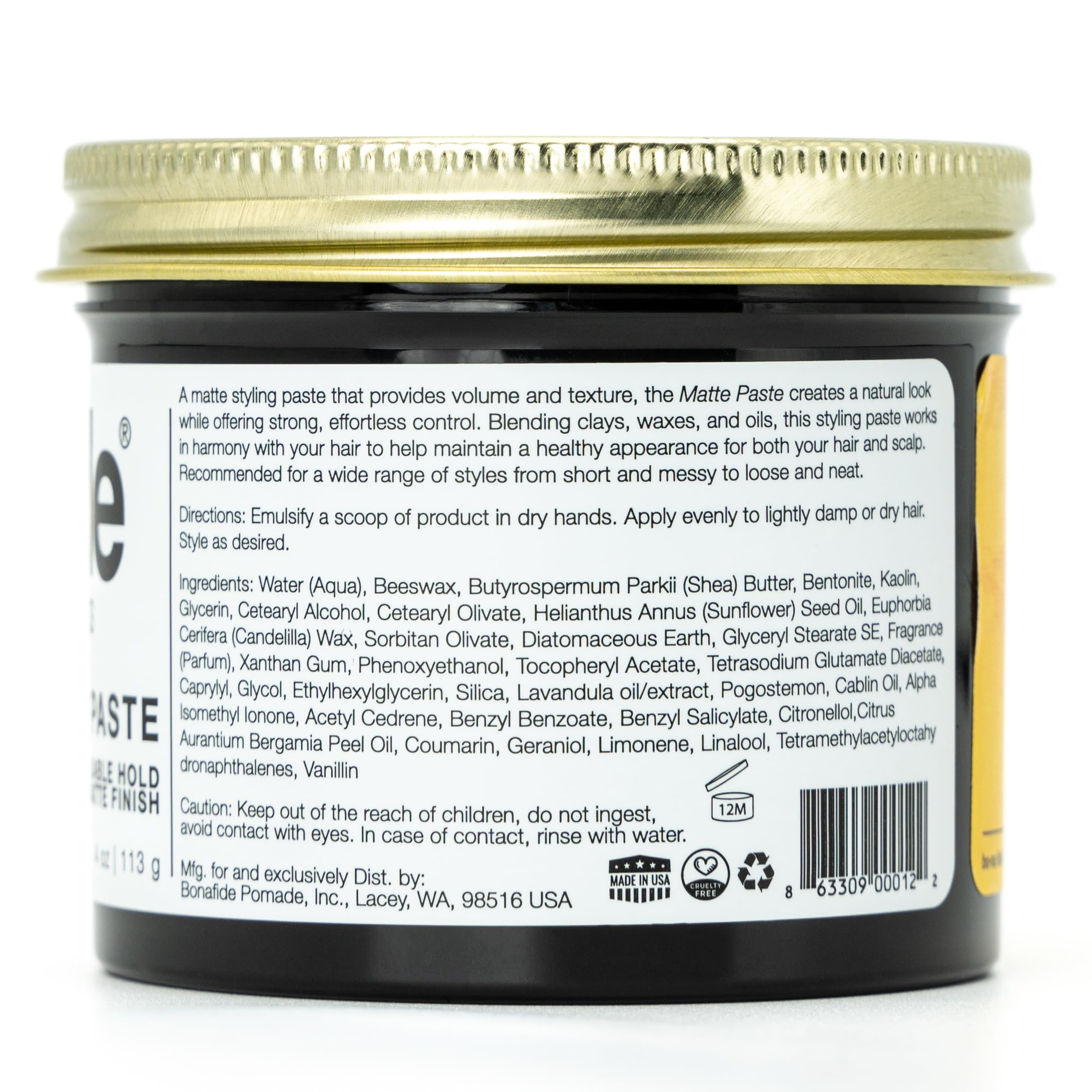 Bona Fide Pomade matte-paste-packaging highlights a compact 4 oz jar for travel.