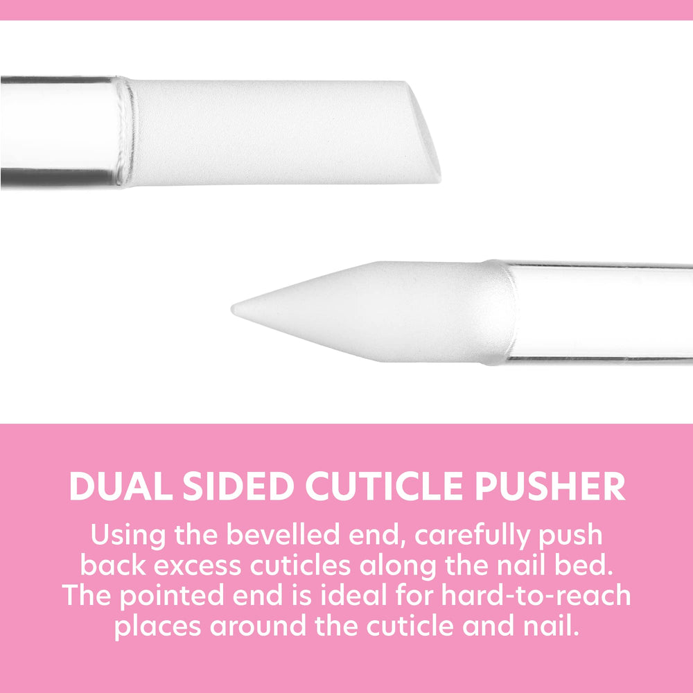 Bona Fide Beauty glass cuticle pusher pointed tip cleans under nails with ease.
