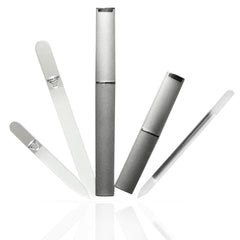 Bona Fide Beauty regular pointed glass nail file in silver for precise shaping.