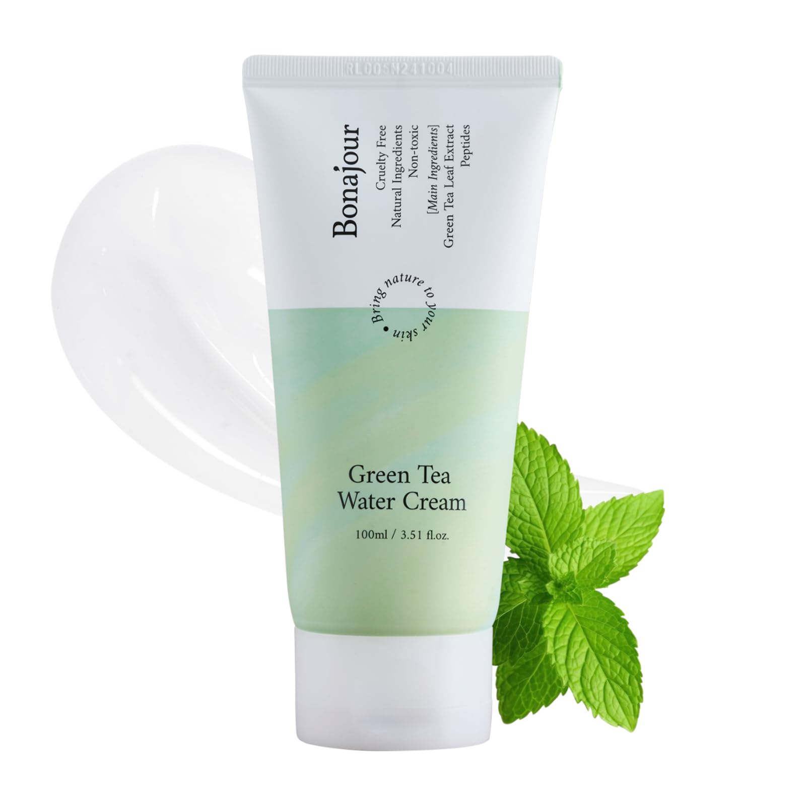 BONAJOUR Green Tea Water Bomb jar closeup showing lightweight hydration gel for sensitive skin