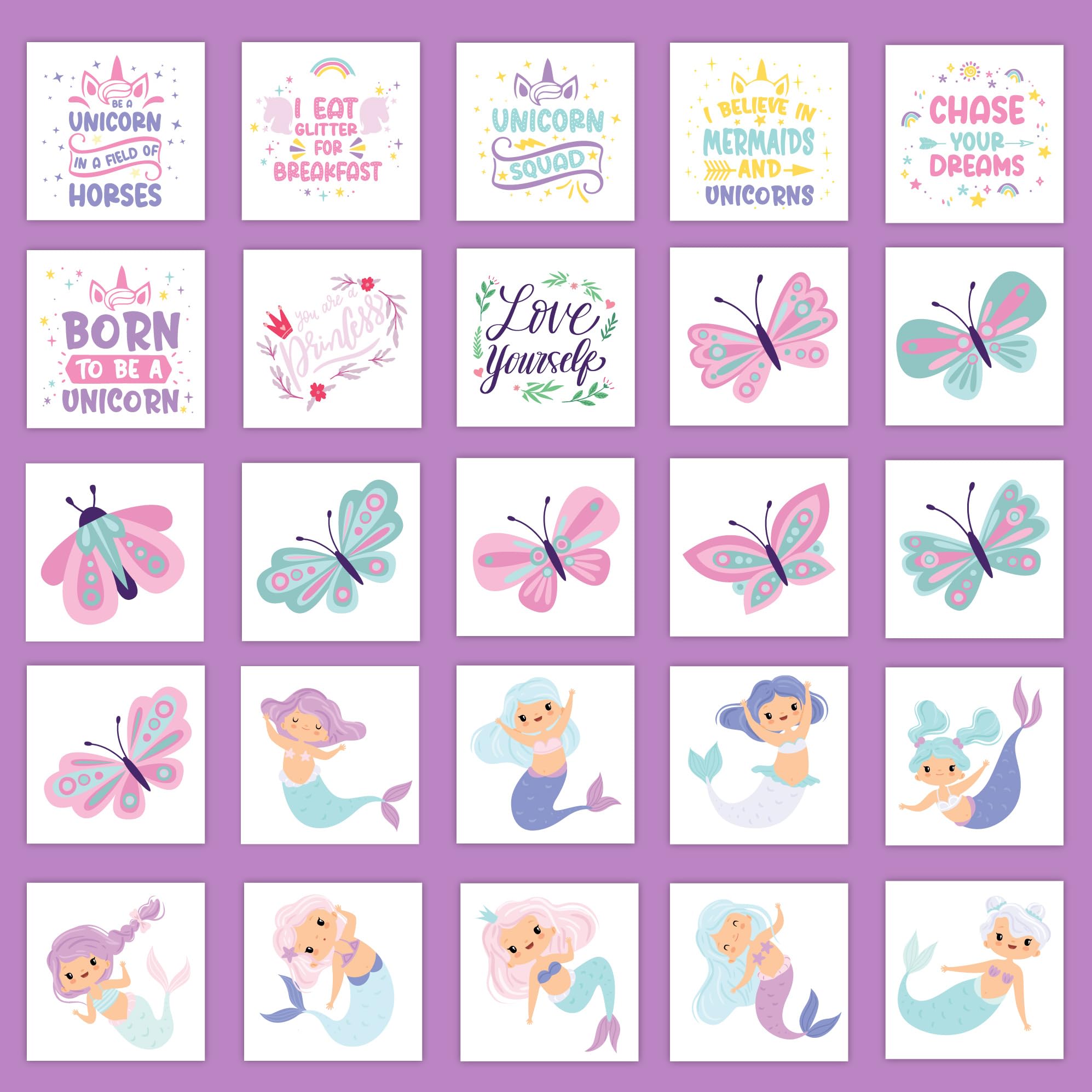 Bonbaloo 50-design unicorn sheets ideal for party favors