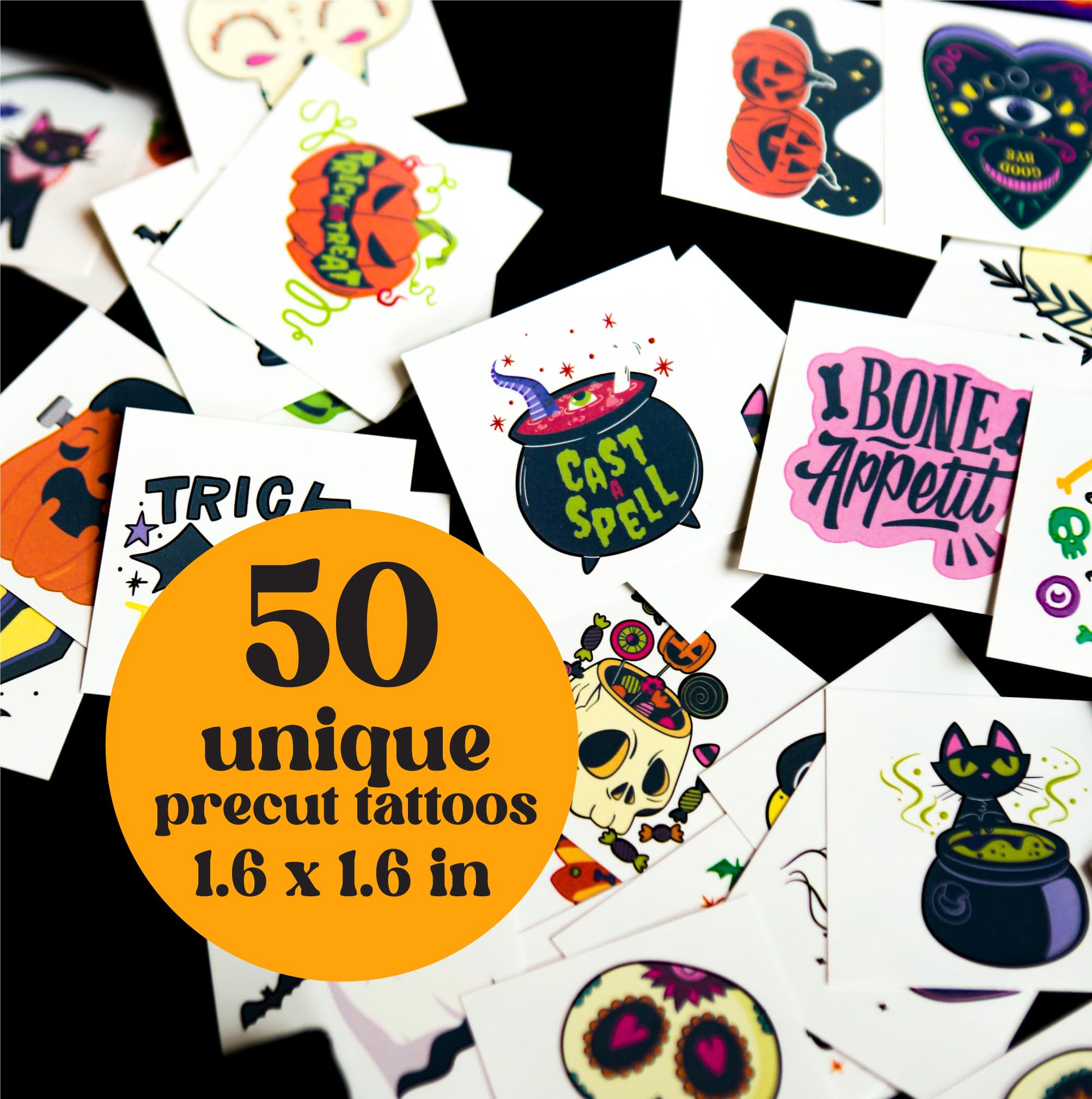 Bonbaloo Halloween tattoos use hypoallergenic cosmetic-grade ink for skin-safe, gentle fun.