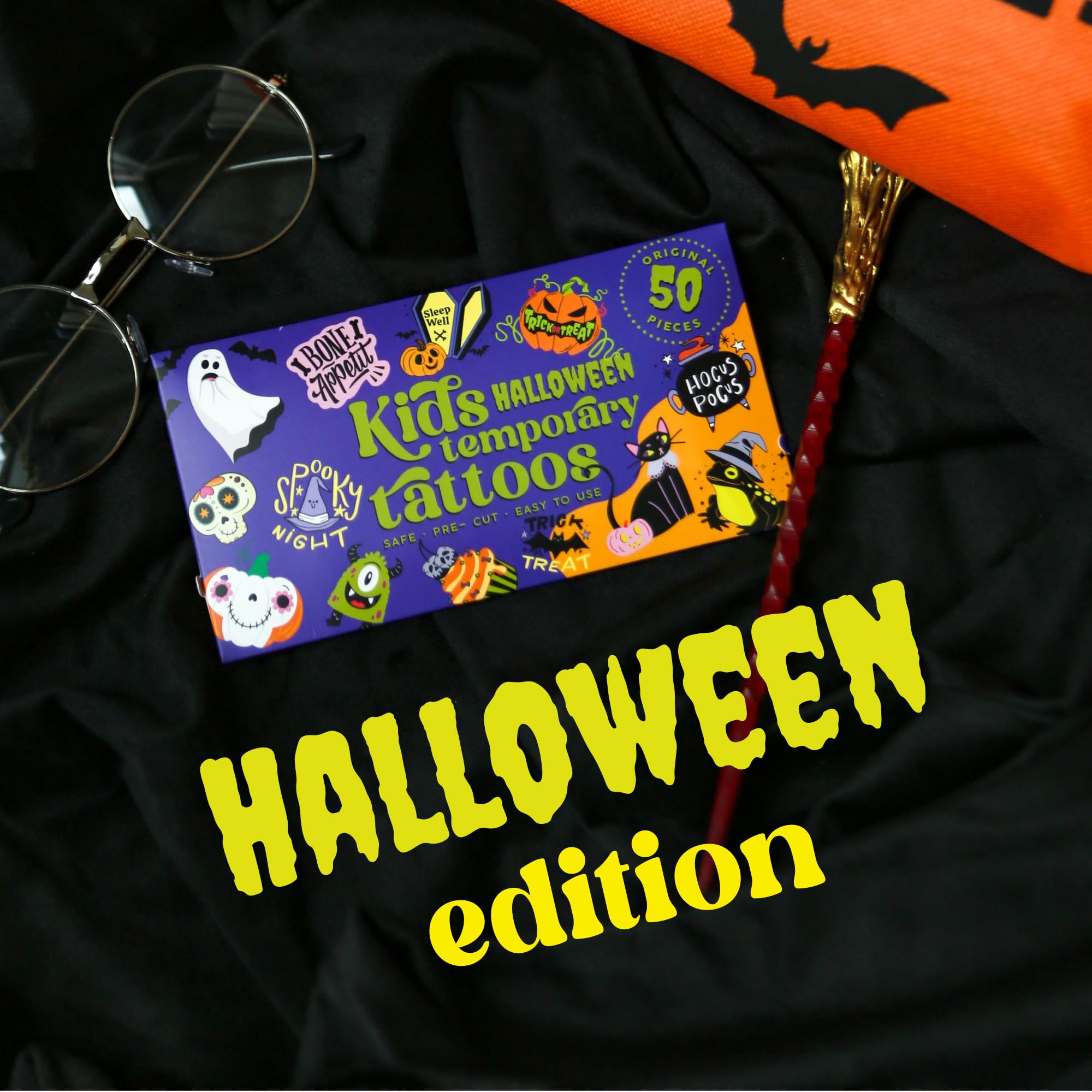 Bonbaloo Halloween tattoos with sponge enable fast, mess-free application at home or classroom.
