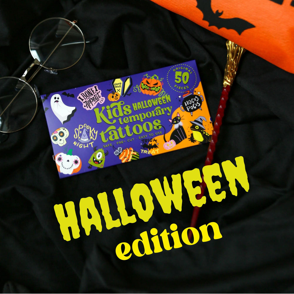 Bonbaloo Halloween tattoos with sponge enable fast, mess-free application at home or classroom.