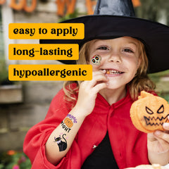 Bonbaloo Halloween tattoos remain waterproof through hand-washing and costumes for days.