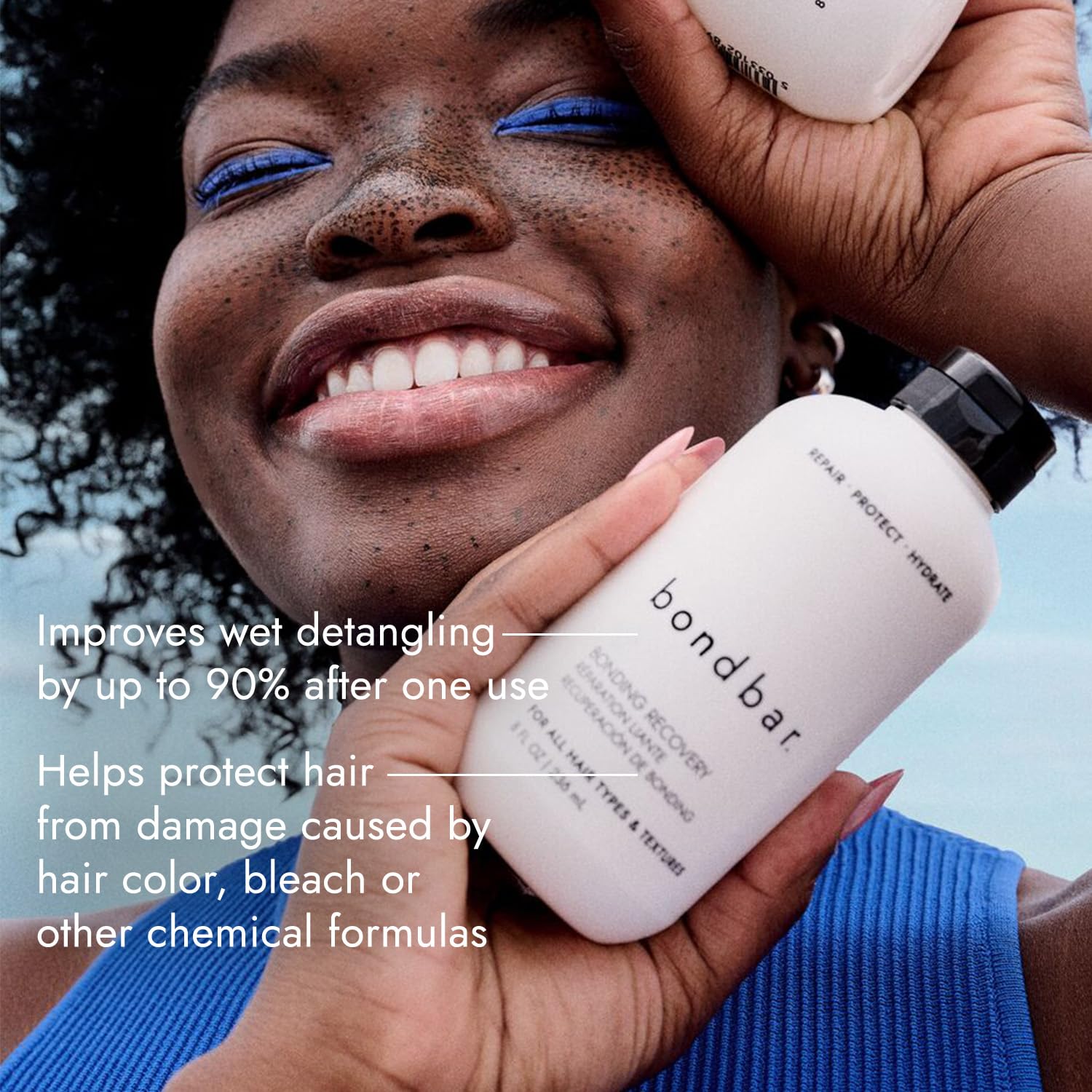 Bondbar bottle pour demonstrates easy application for repairing strands.