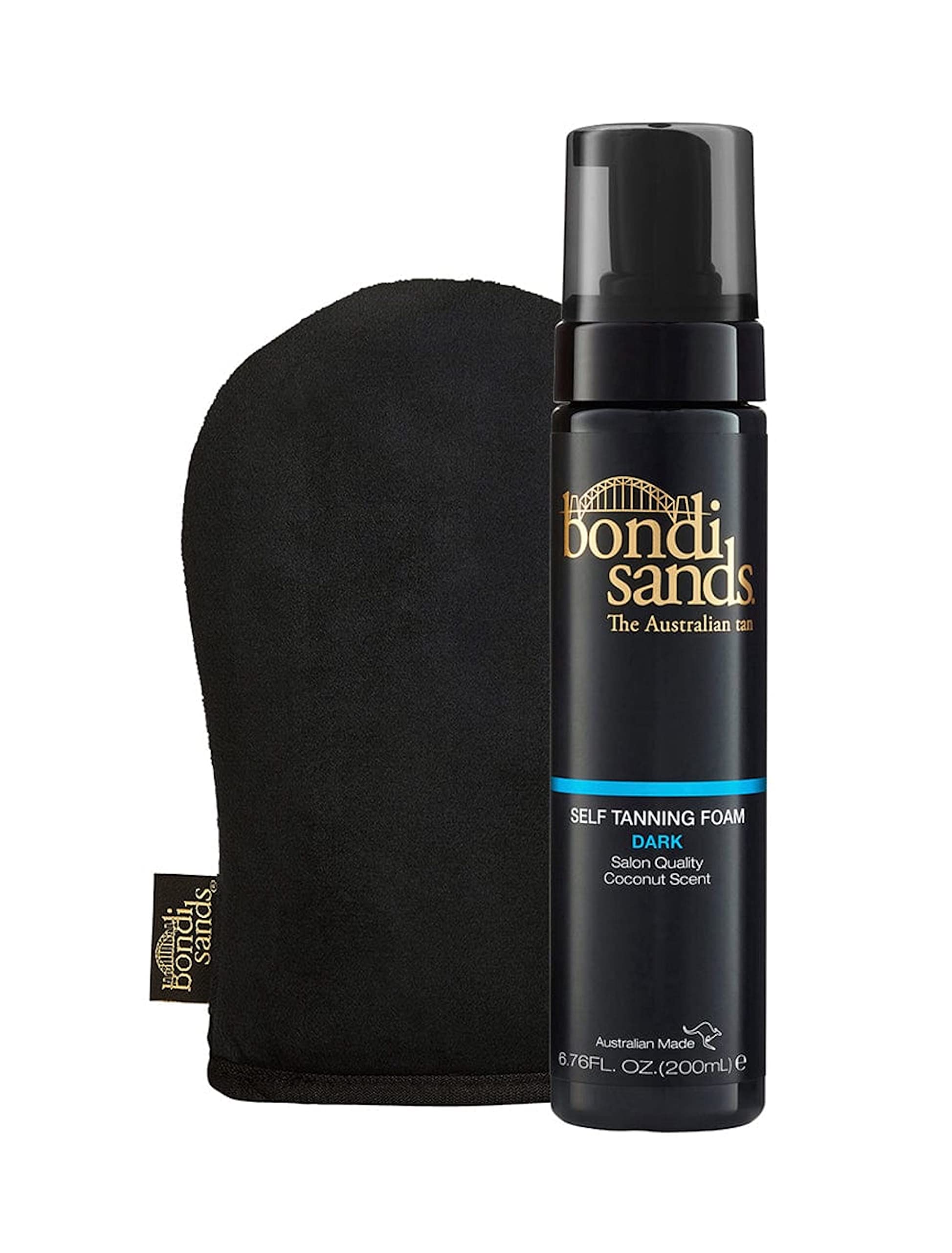 Bondi Sands Dark Self Tanning Foam bottle close-up showing smooth, even finish.