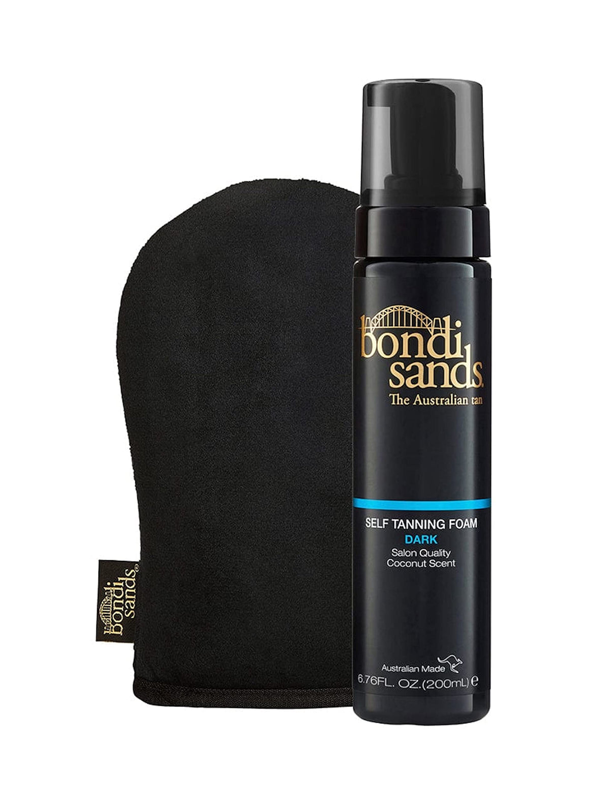 Bondi Sands Dark Self Tanning Foam bottle close-up showing smooth, even finish.