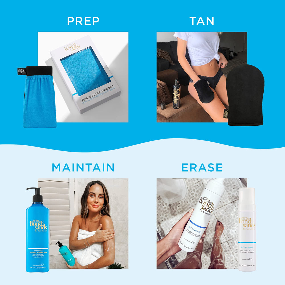 Bondi Sands Exfoliation Mitt wet use with rinse to prep skin.