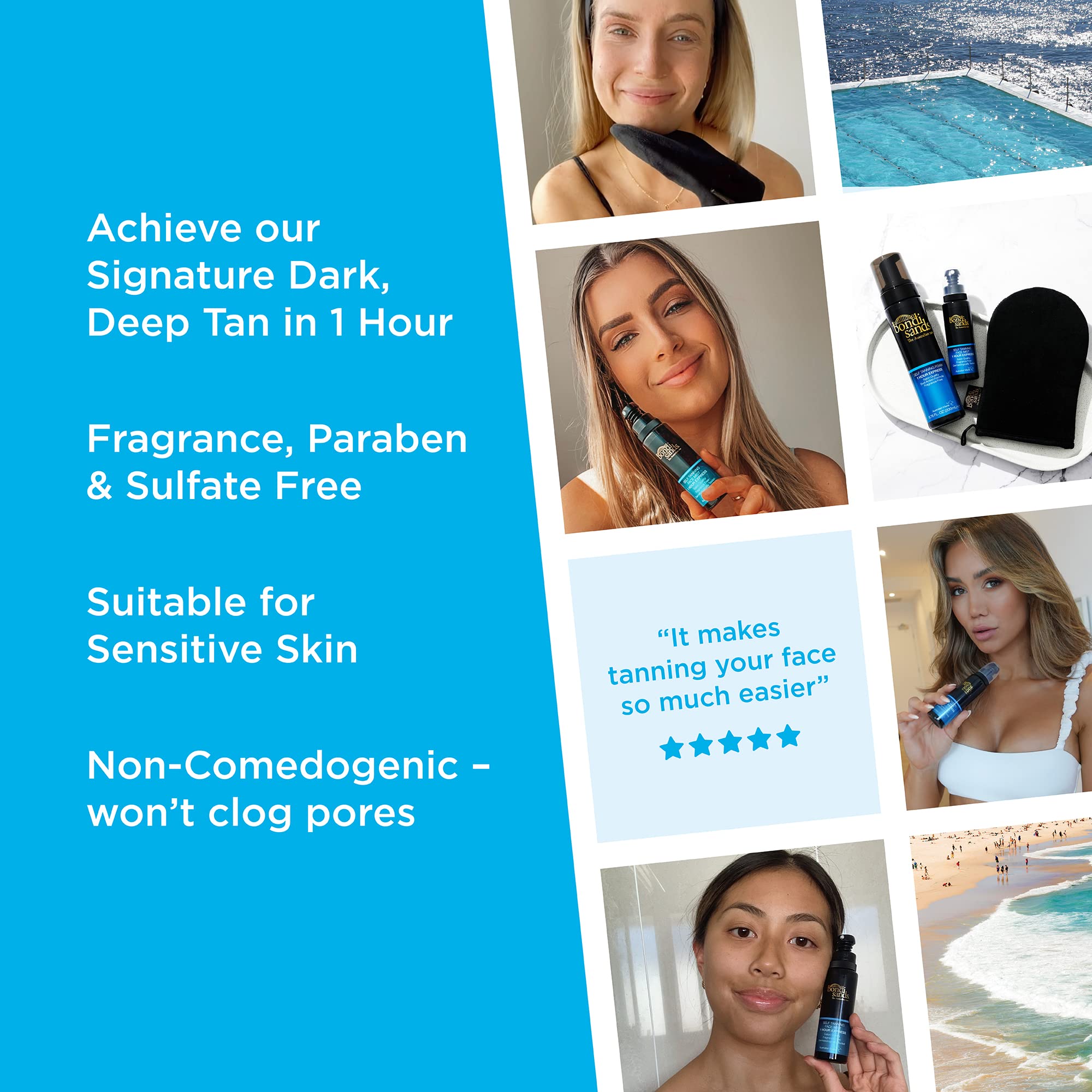 Bondi Sands face mist spray-application showing lightweight, controlled coverage.