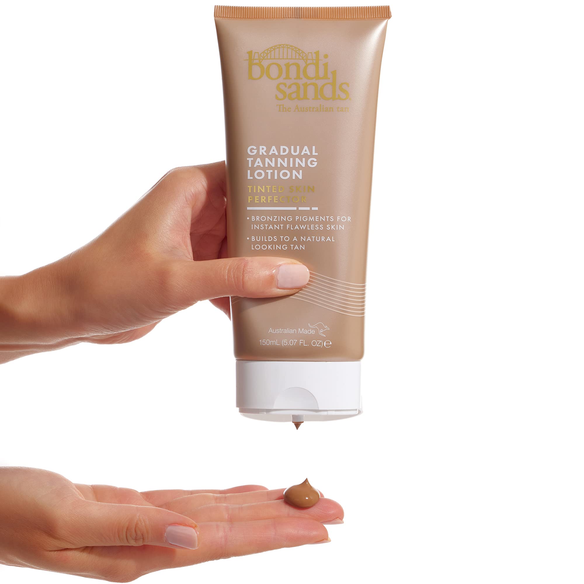 Bondi Sands gradual tanning lotion cream swirl for easy blending on skin.