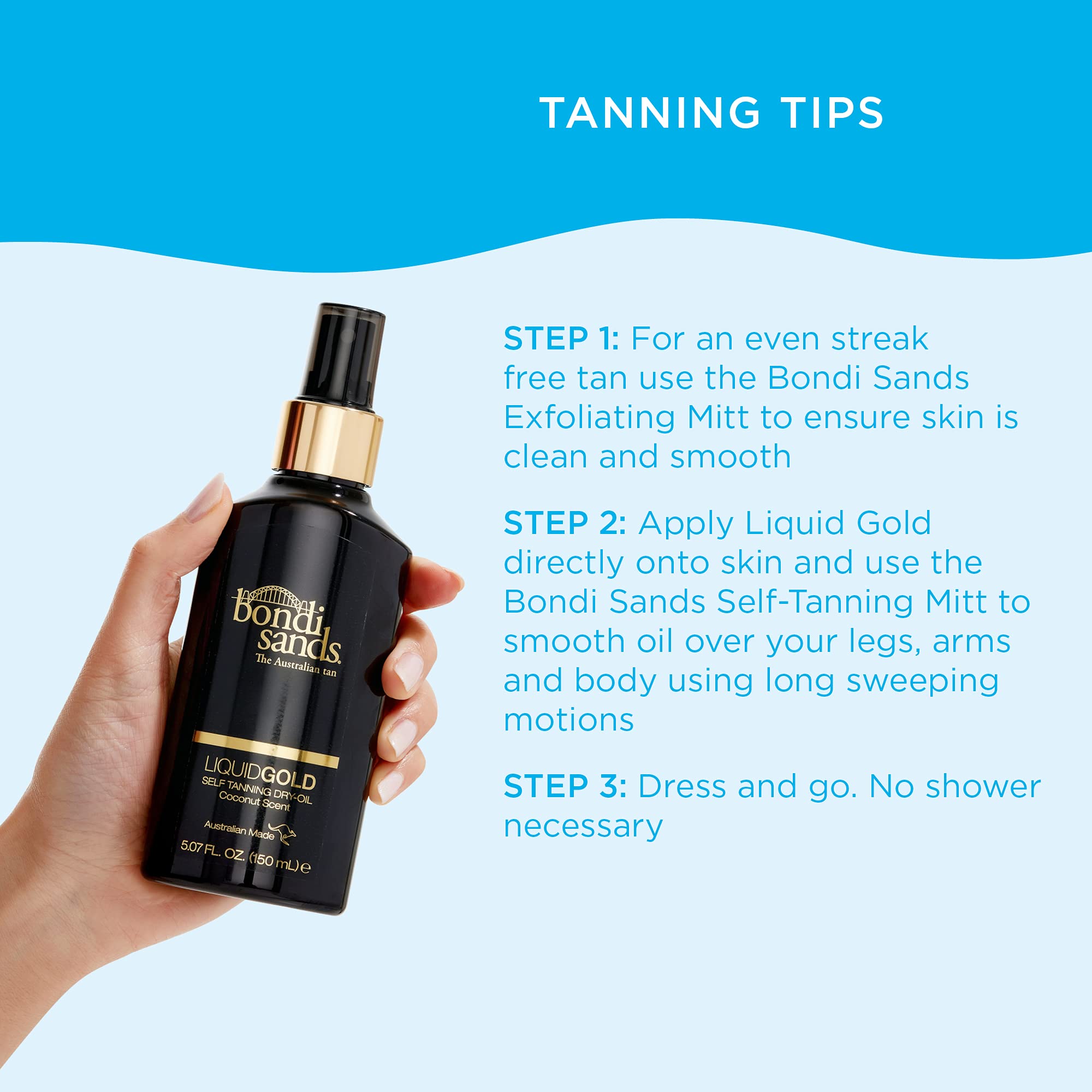 Bondi Sands Liquid Gold packaging for travel-friendly routine