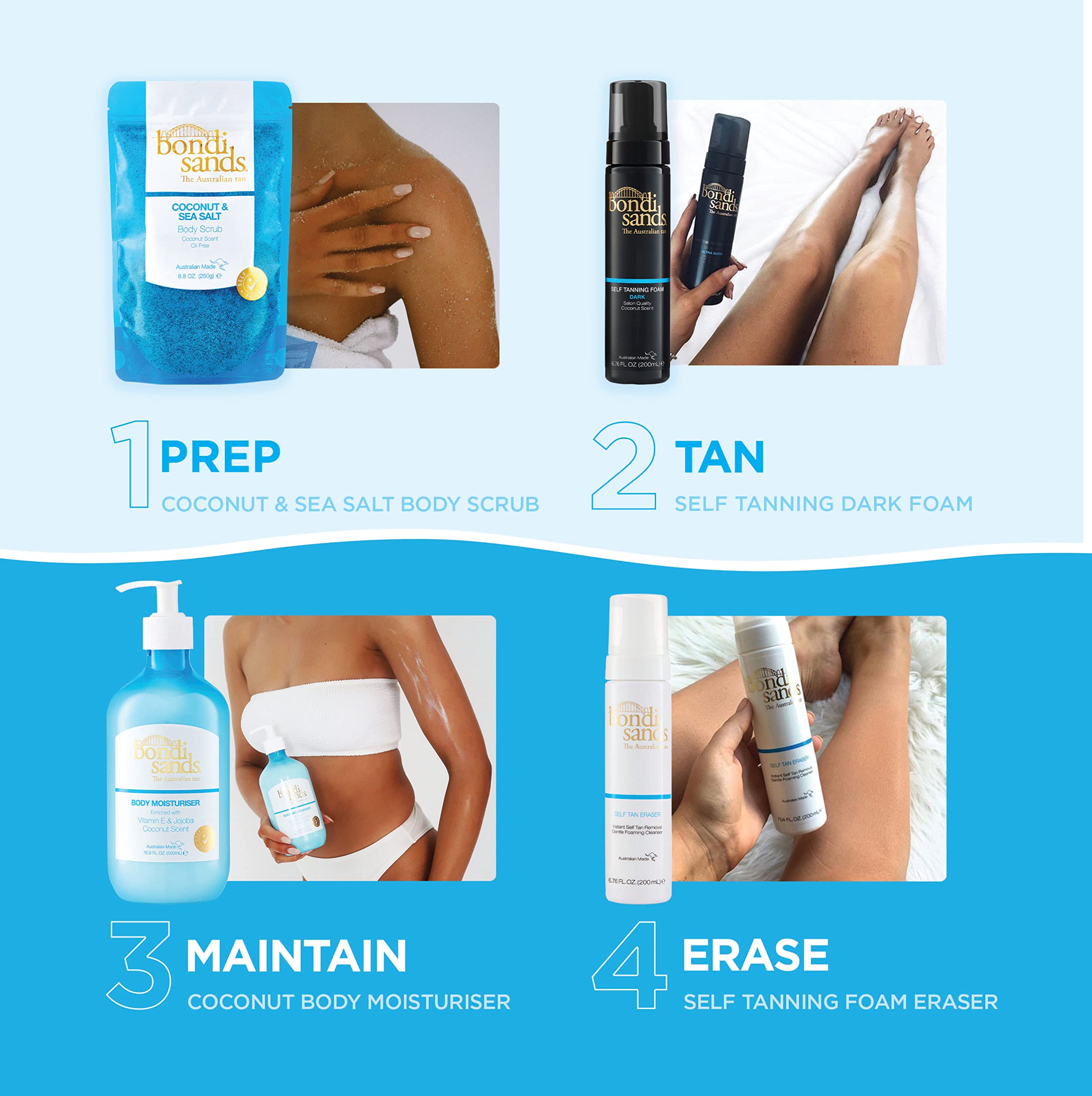 Bondi Sands PURE swatches on skin reveal even, natural-looking gradual tan.