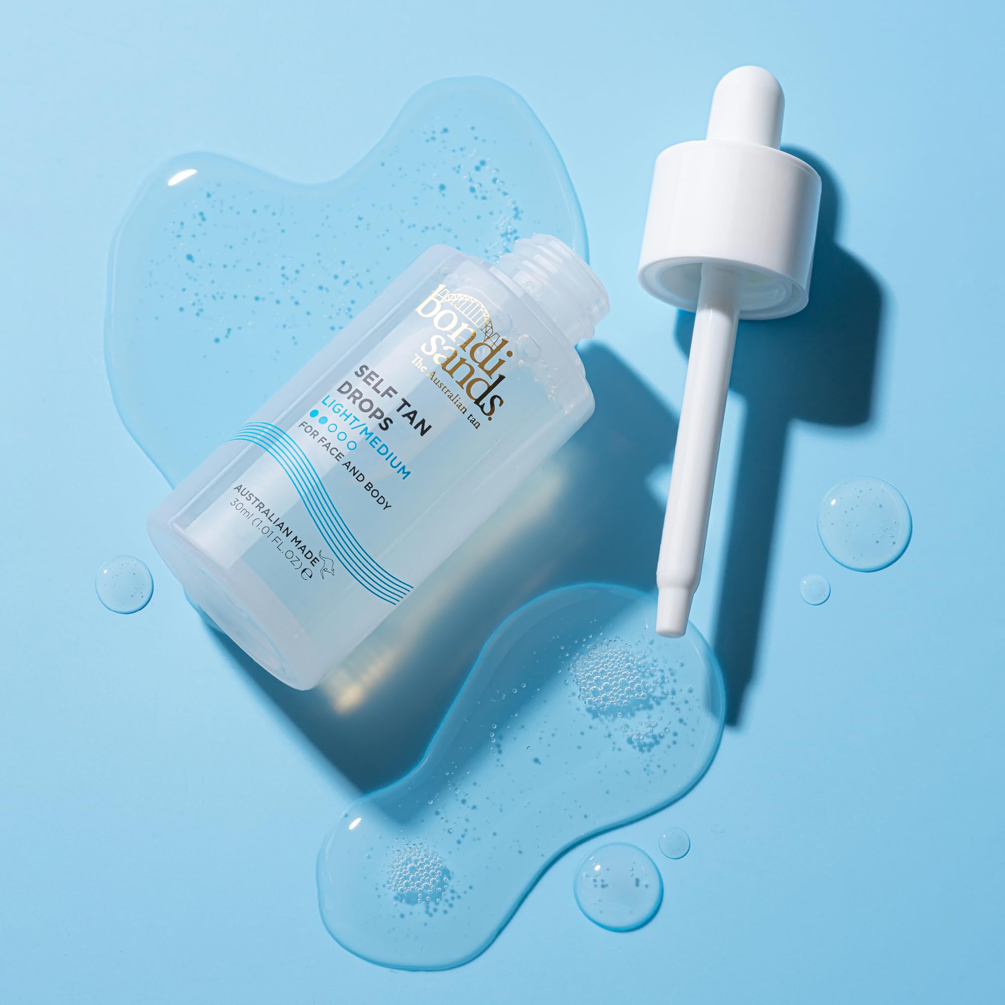 Bondi Sands Self Tan Drops on hand demonstrates gradual color build for face or body.