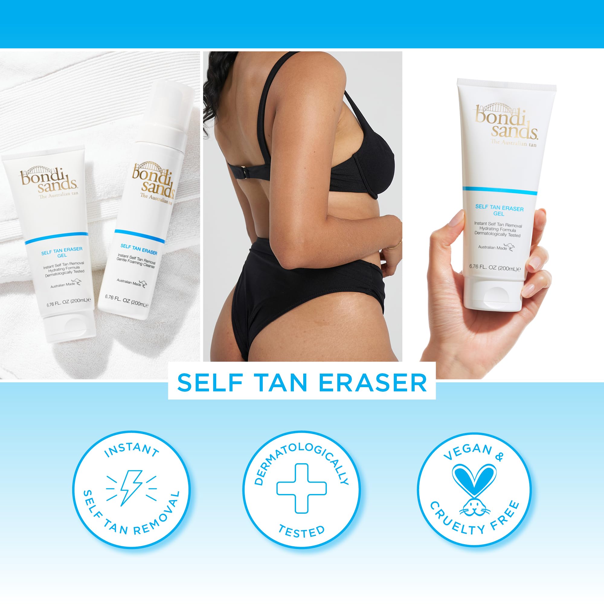 Bondi Sands Self Tan Eraser after-use soft skin feeling and smooth finish.