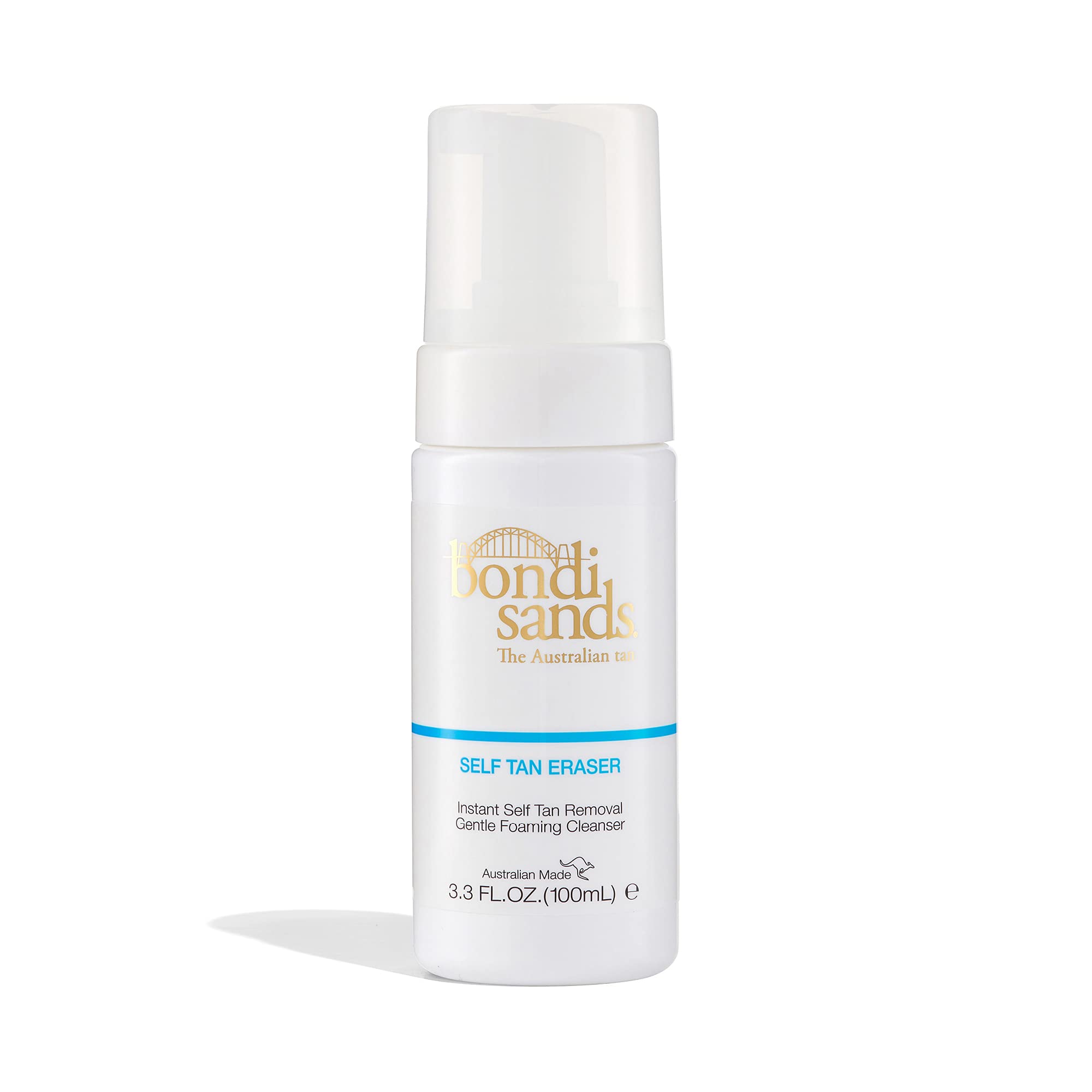Bondi Sands Self Tan Eraser packaging showcases gentle cleansing and vegan formula.
