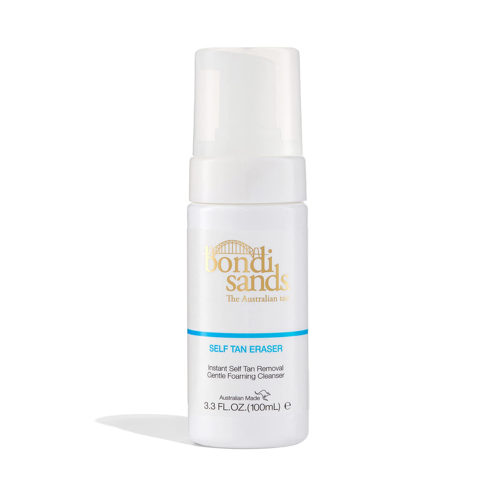 Bondi Sands Self Tan Eraser packaging showcases gentle cleansing and vegan formula.