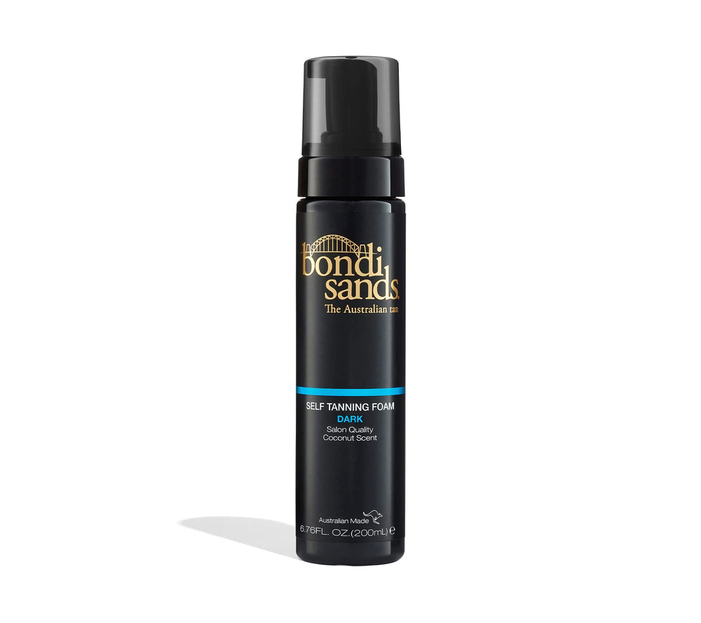 Bondi Sands Self Tanning Foam bottle shows lightweight formula for quick bronzing