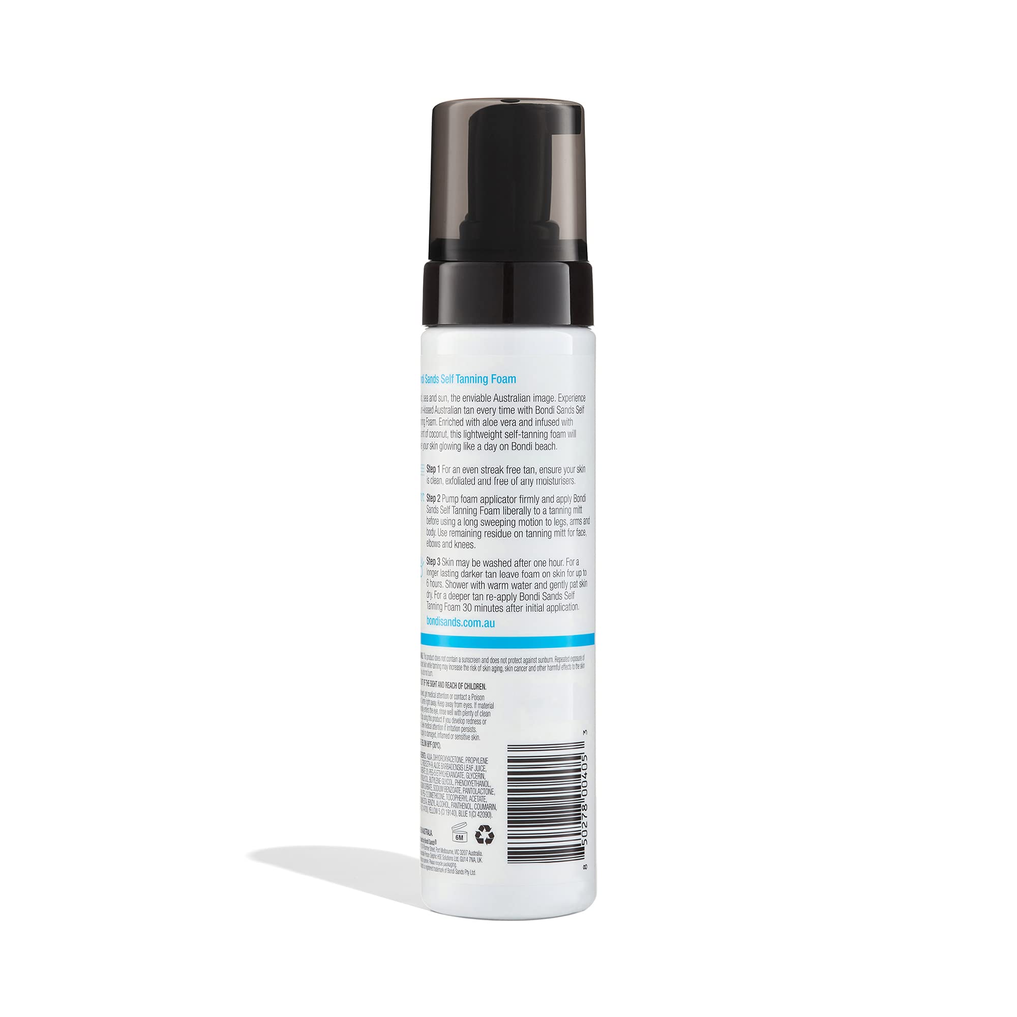 Foam is dispensed from the Bondi Sands bottle for even coating.