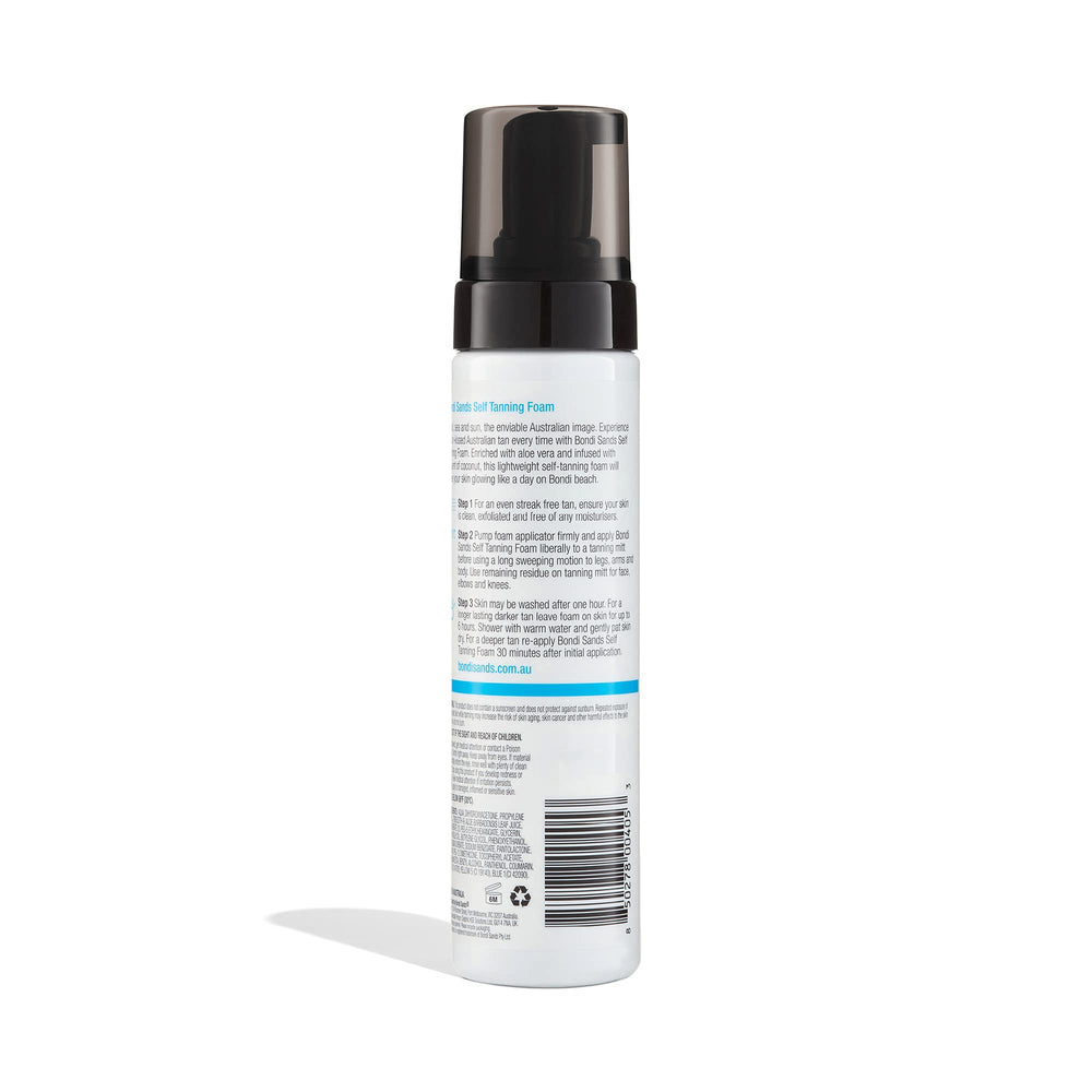 Foam is dispensed from the Bondi Sands bottle for even coating.