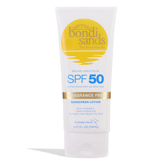 Bondi Sands sunscreen lotion being applied on the skin for hydration.
