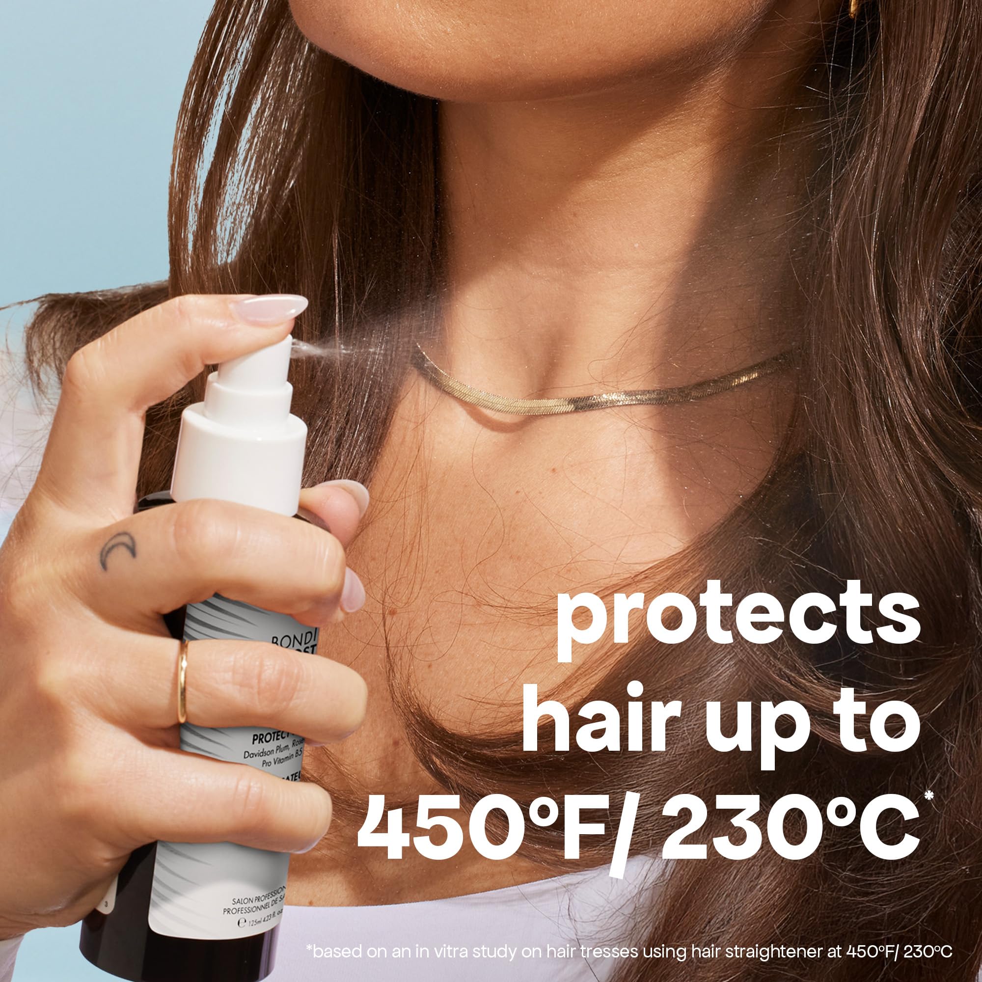 BONDIBOOST bottle close-up showcasing no sticky residue formula for healthy-looking hair.