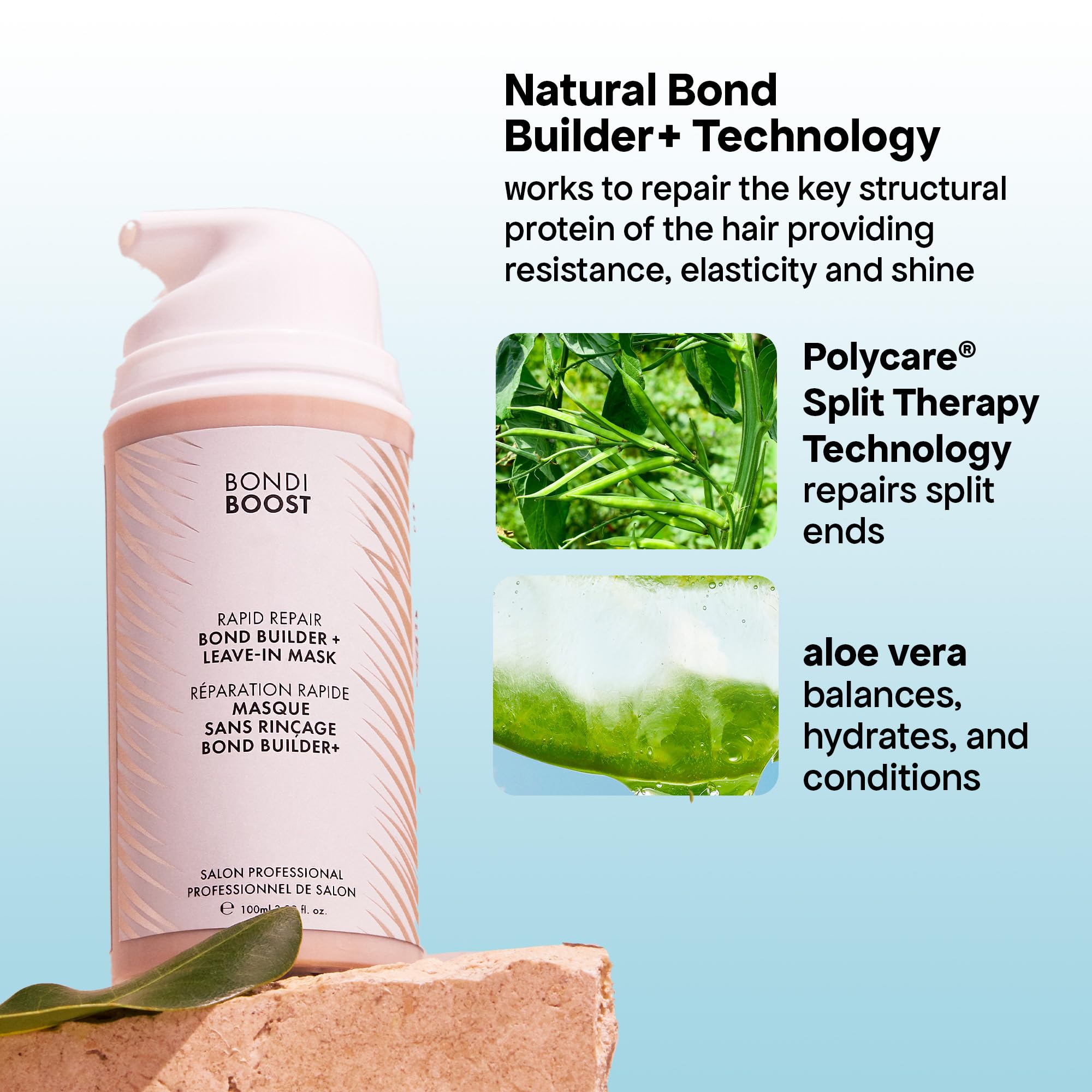 Bondiboost brand packaging label conveys silicone-free and vegan credentials