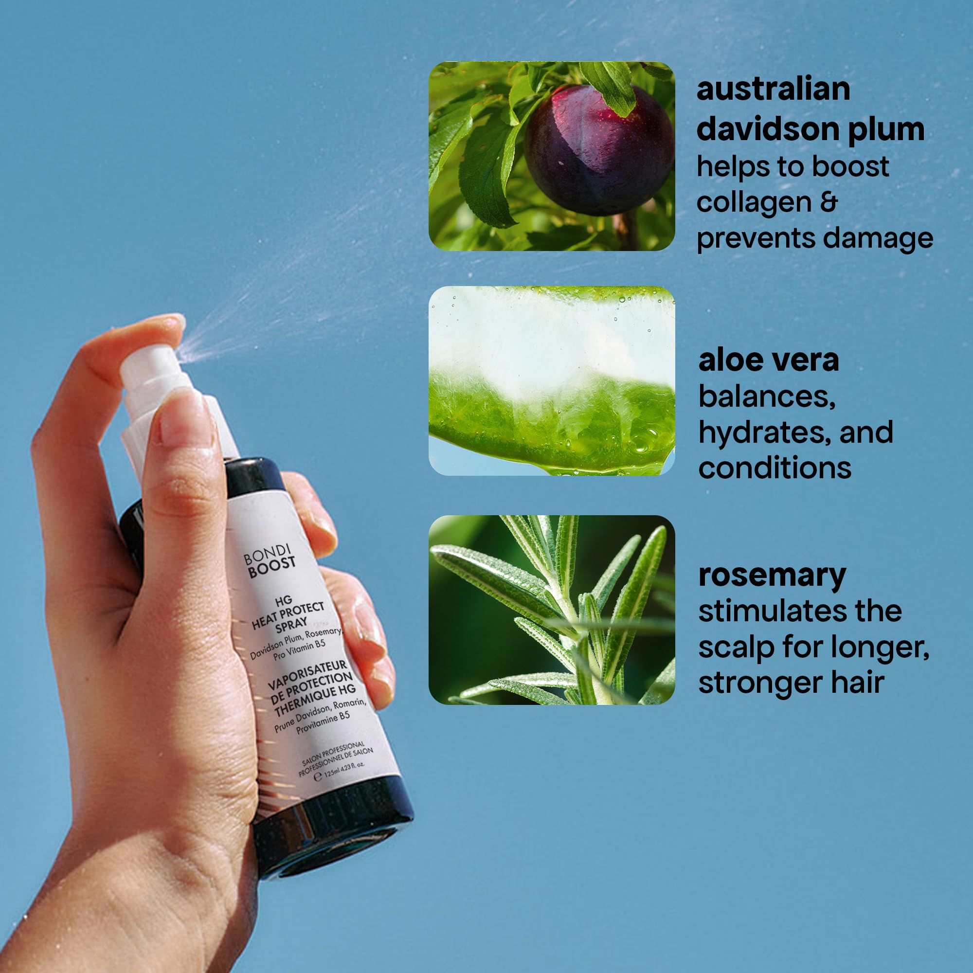 BONDIBOOST color-treated hair protection using heat spray for maintained vibrancy.