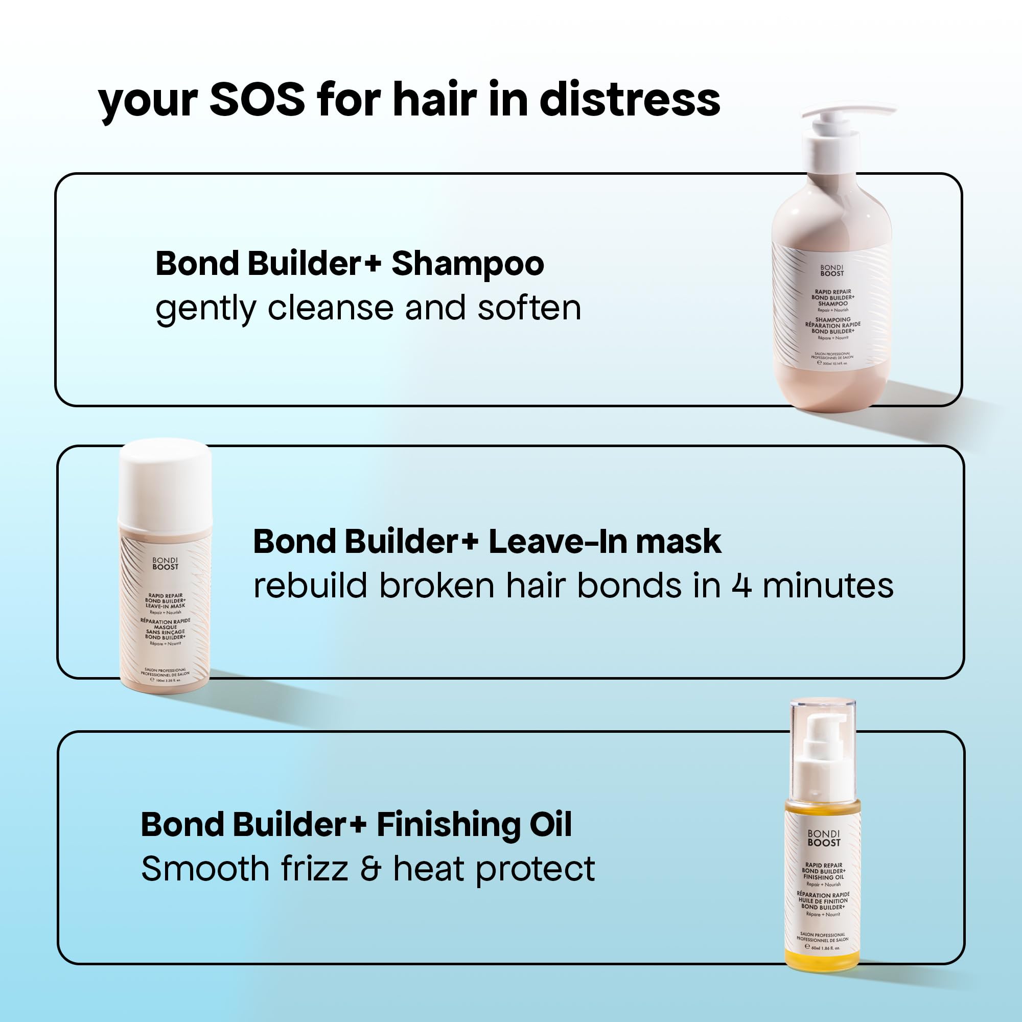 BondiBoost before-after hair shows added shine and smoother texture.