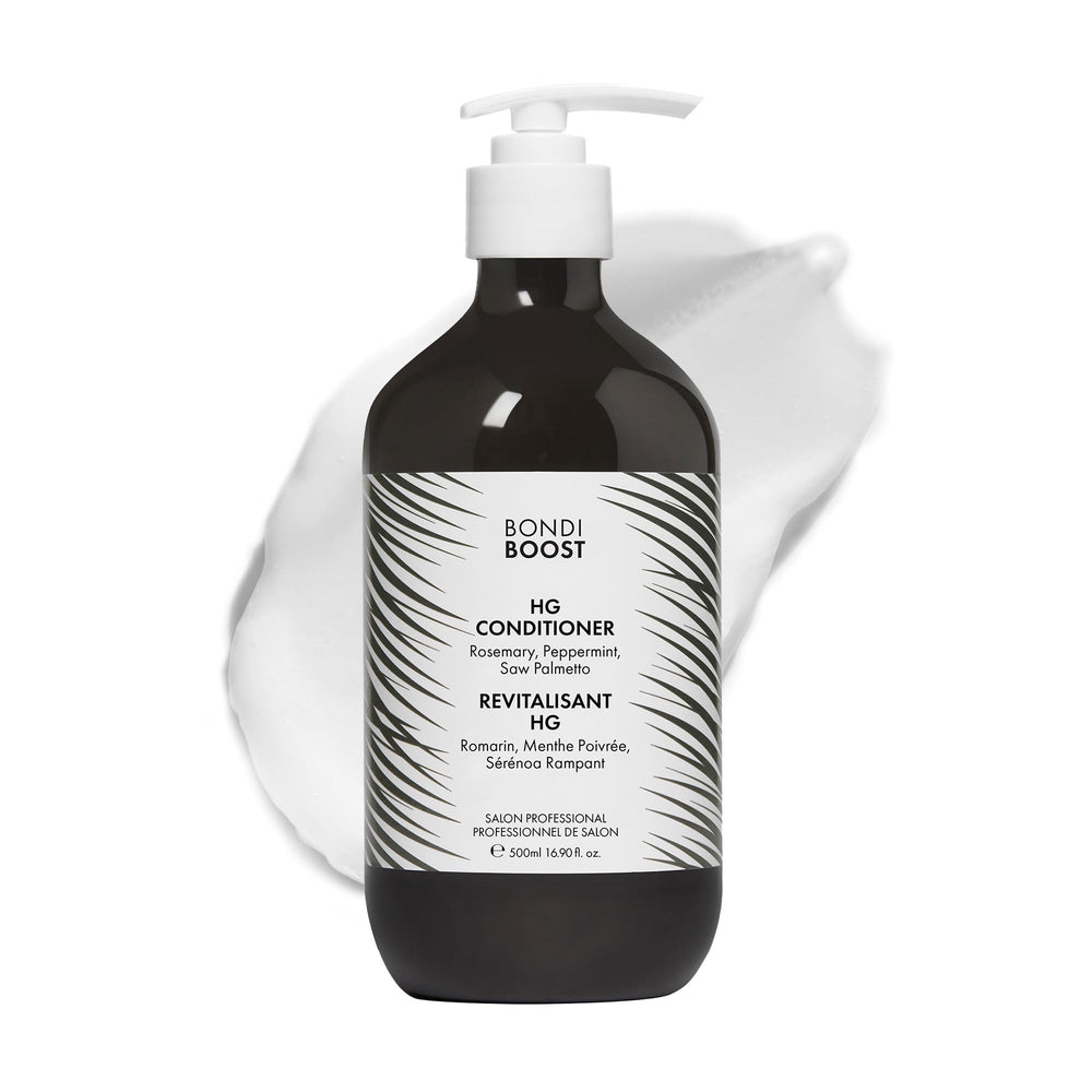 Bondiboost HG bottle on display highlights daily hydration for all hair types.