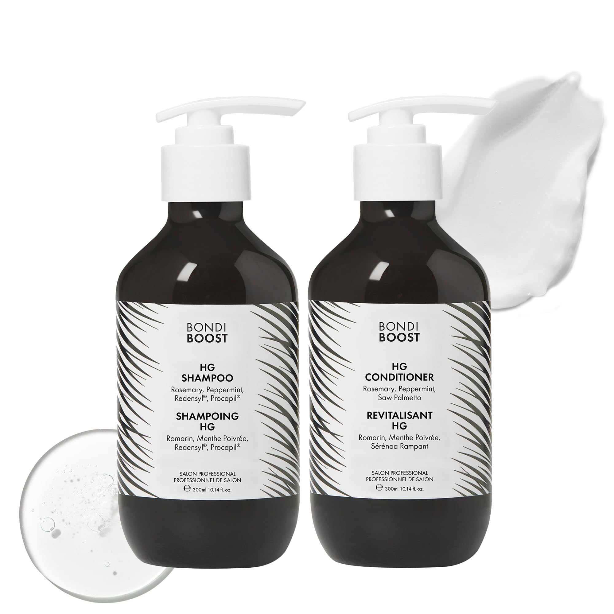 BondiBoost HG shampoo bottle focusing on fuller-looking hair potential.