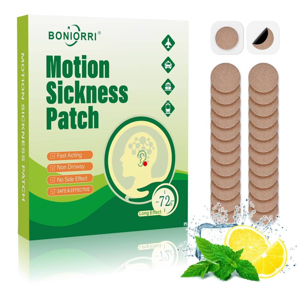 BONIORRI Motion Sickness Patch behind ear for non-drowsy travel relief
