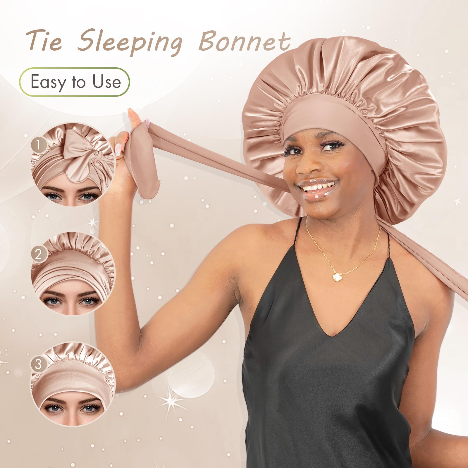 BONNET QUEEN satin bonnet provides maximum coverage for long or curly hair.
