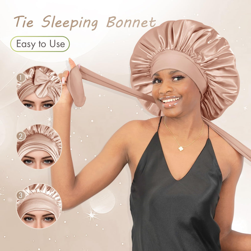 BONNET QUEEN satin bonnet provides maximum coverage for long or curly hair.