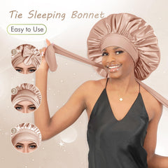 BONNET QUEEN satin bonnet provides maximum coverage for long or curly hair.